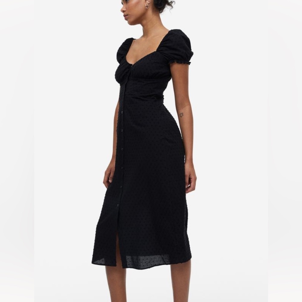 Textured puff sleeved dress